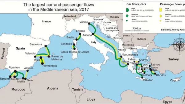 The Spatial Structure of the Mediterranean Sea Ferry Services